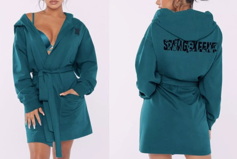 Savage X Fenty NWT Robe XS Green Hooded Kimono Cozy Lounge Sleepwear